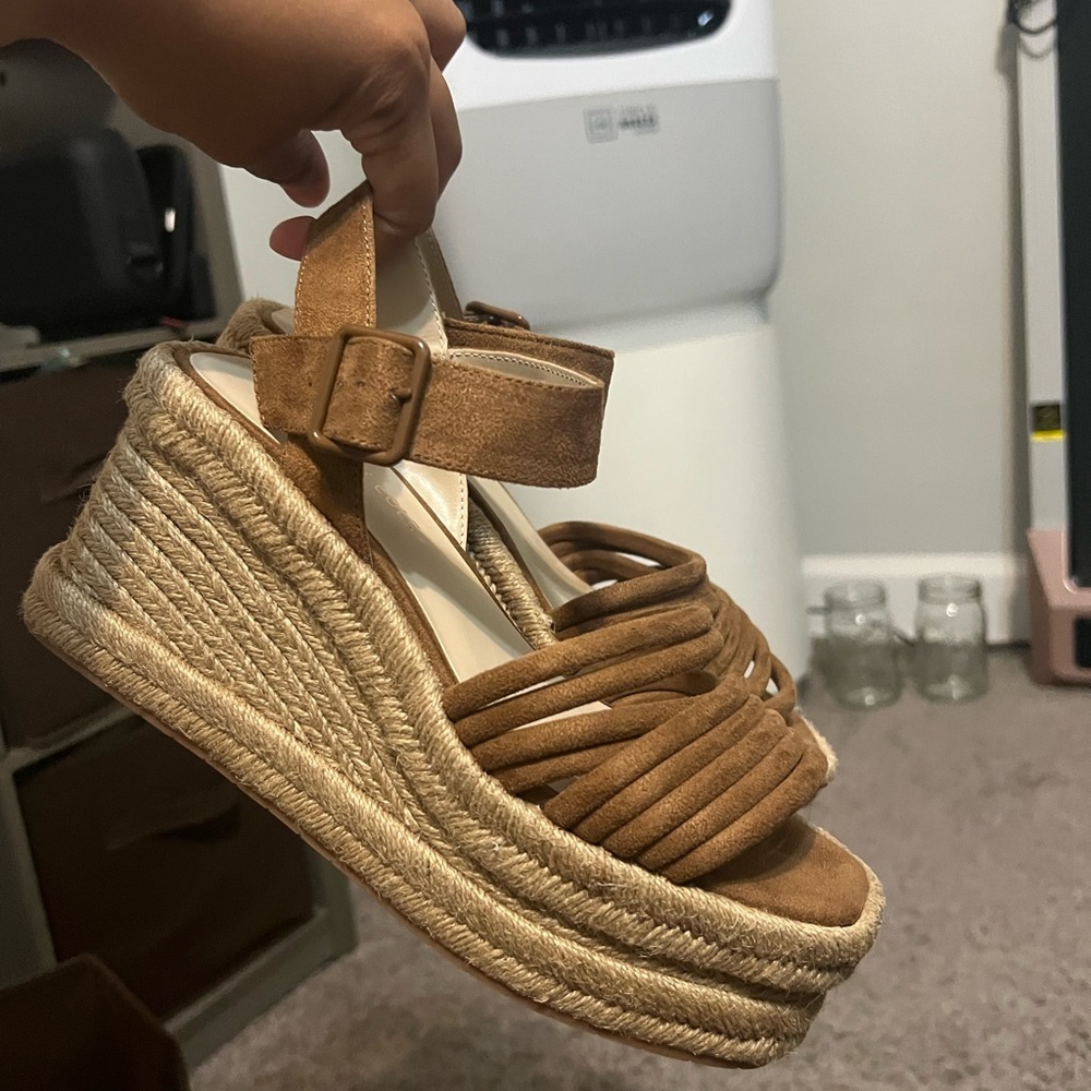 Brown Suede Espadrille Wedge Sandals